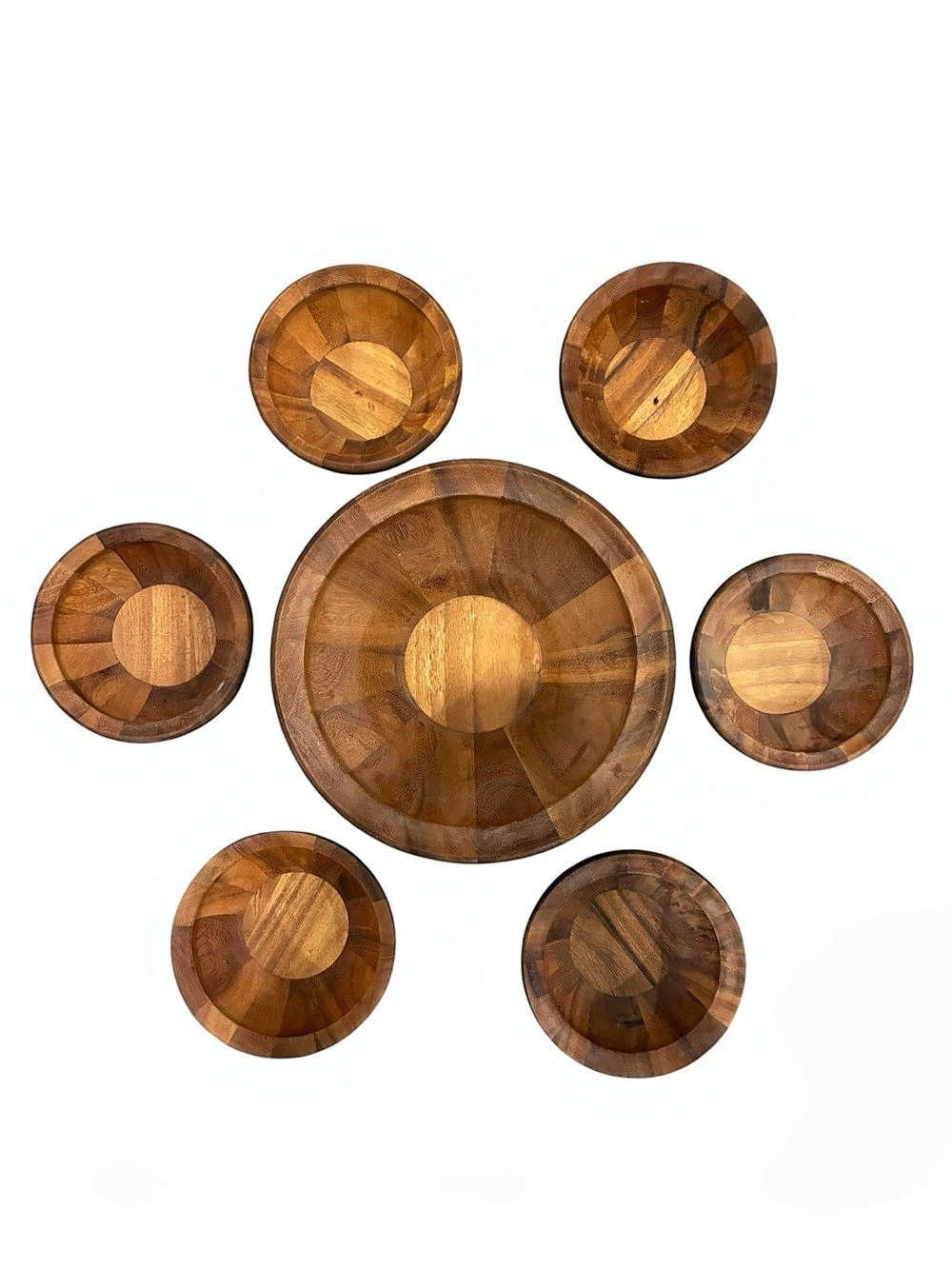 7 Piece Ironwood Gourmet Acacia Wood Salad Bowl Set Brown